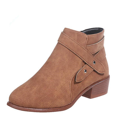 Thick Heel Suede Ankle Boots Brown left side view