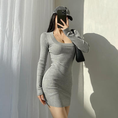 Ooh La La! French Style Knitted Mini Dress Light Grey