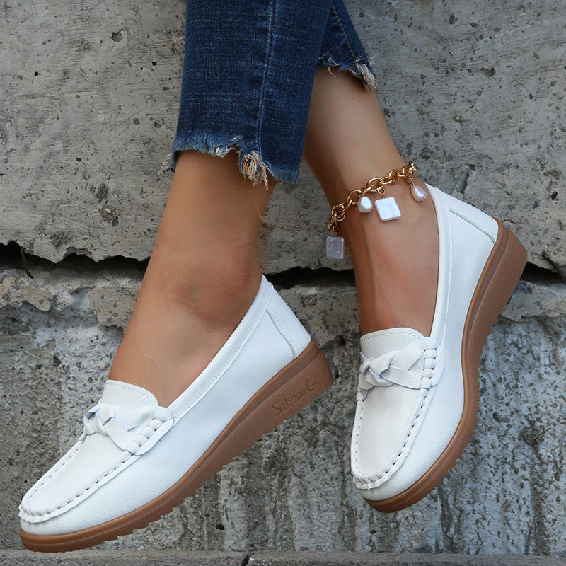 Stylish Ladies Flat Soft Leather Shoes White side view