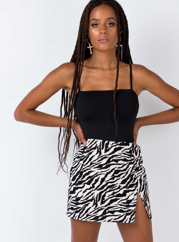 Magnificent Tiger Stripe Mini Skirt Black front view