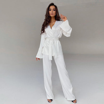 Ice Silk Lounge Wear Blouse & Pants Suit