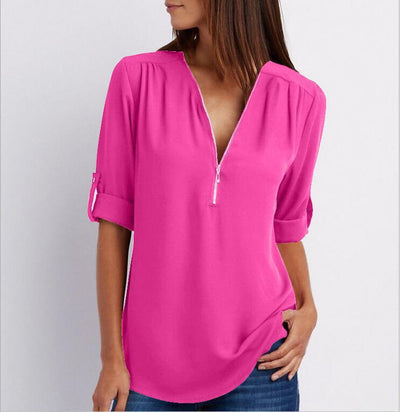 Super Stylish V-neck Shirt Rose Red