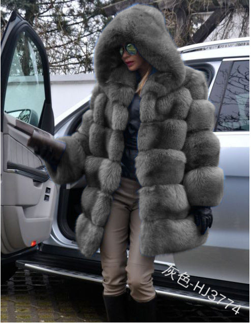 Luxury Short Faux Fur Coat Dark Grey front view