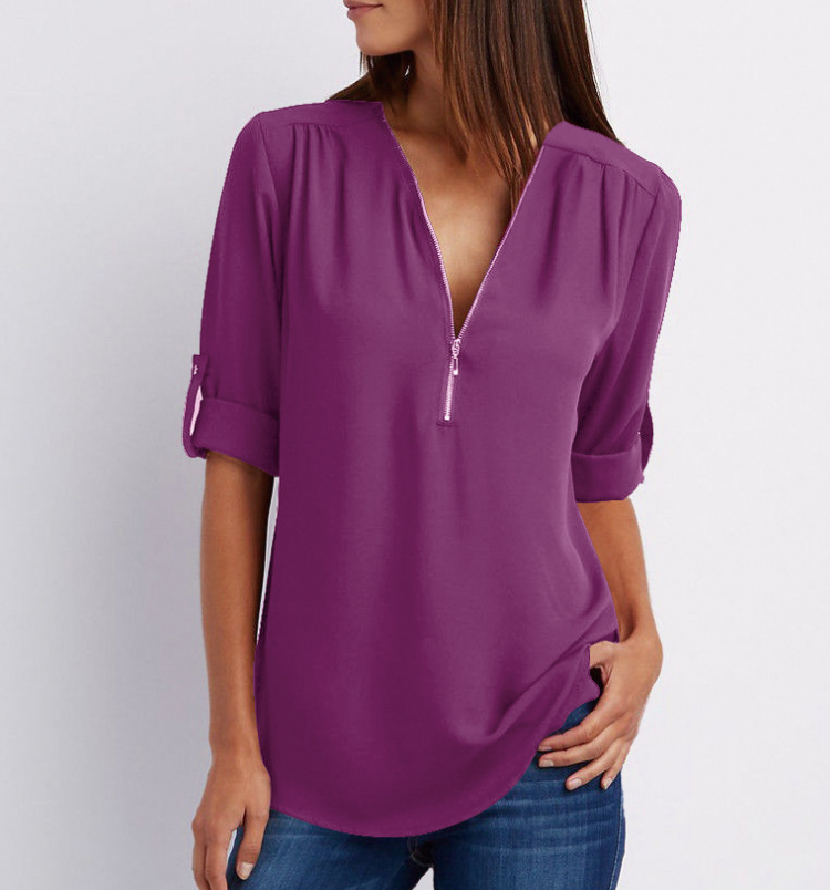 Super Stylish V-neck Shirt Violet