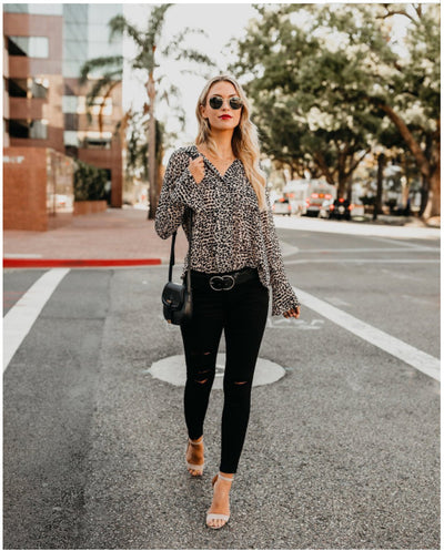 Striking Leopard Chiffon Blouse front view