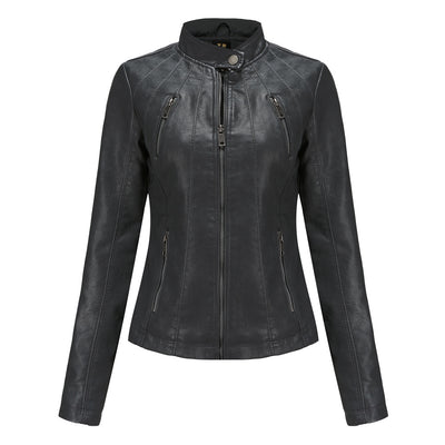 Stunning Short Leather Jacket Black front view