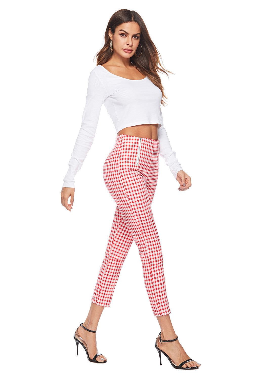 Sexy Checker & Stripes Pants Red & White right side view