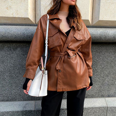 Stylish Leather Jacket Brown front view