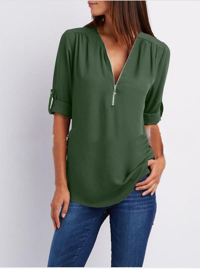 Super Stylish V-neck Shirt Army Green