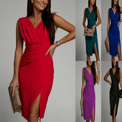 Radiant V Neck High Split Dinner Dress