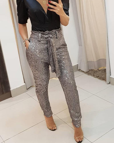 Ladies Sparkle Pants Grey side view