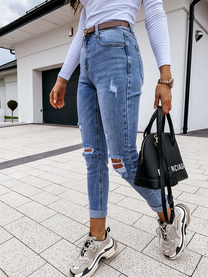 Hot Ripped Blue Jeans left side view