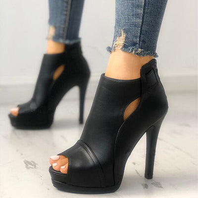 Chic & Sexy Platform Stilettos Black Rear Zipper left side view