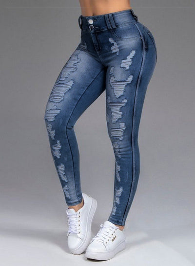 Super Hot Ripped Stretch Jeans Dark Blue