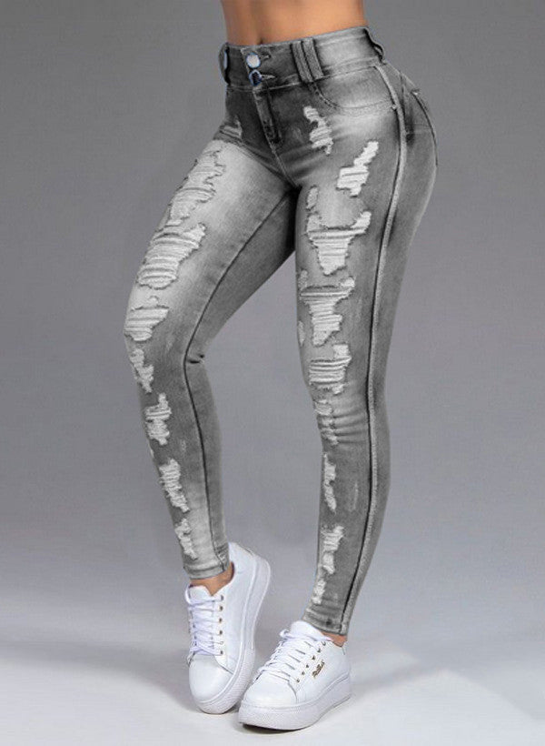 Super Hot Ripped Stretch Jeans Grey