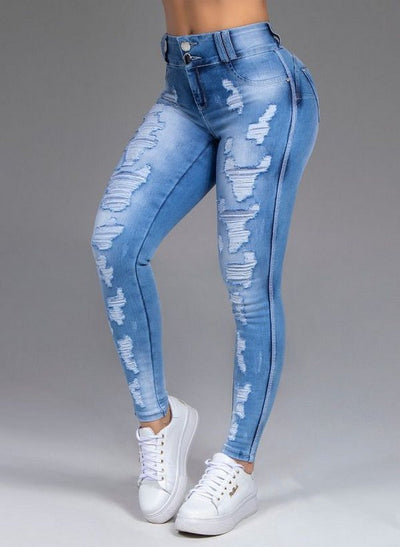 Super Hot Ripped Stretch Jeans Light Blue