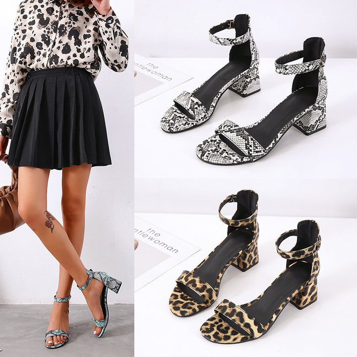 Fabulous Thick Heel Serpentine & Leopard Buckle Shoes range view