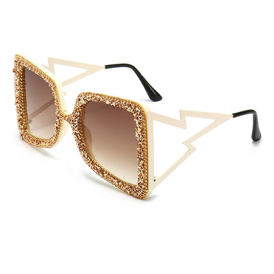 Flash Point Glitter Drill Sunglasses Tea Chip Gold Diamond