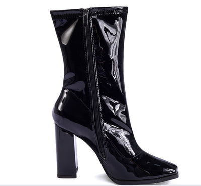 Sassy Solid High Heel Ankle Boots Black Leather side view