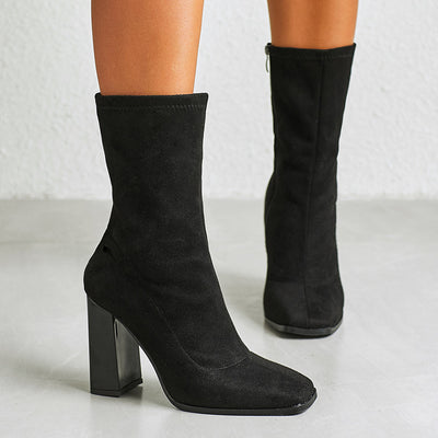 Sassy Solid High Heel Ankle Boots Black Suede front view