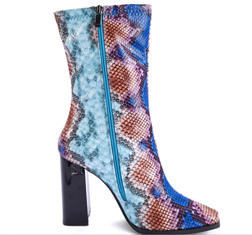 Sassy Solid High Heel Ankle Boots Color Snake side view