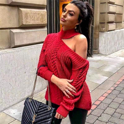 Chic Off Shoulder Sweater Red