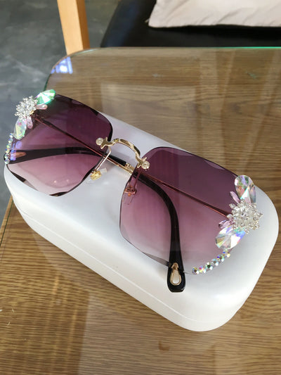 Radiant Rhinestone Sunglasses Purple front side view