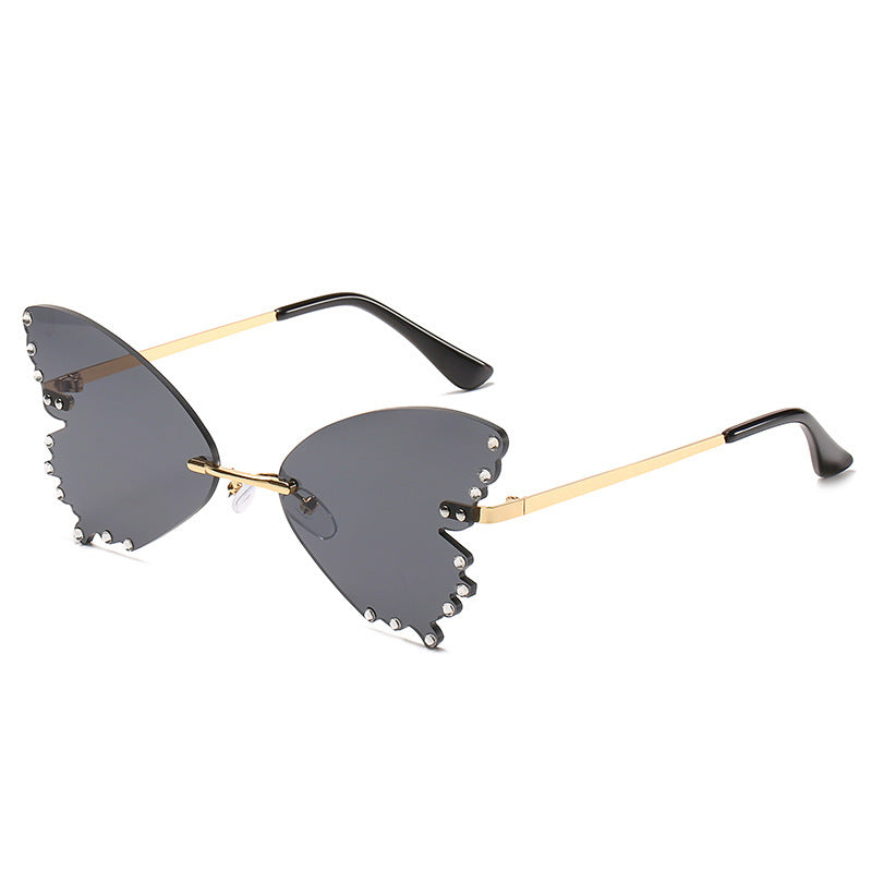 Beautiful Butterfly Sunglasses Gold Frame Black & Grey Lens