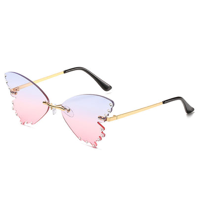 Beautiful Butterfly Sunglasses Gold Frame Blue Powder