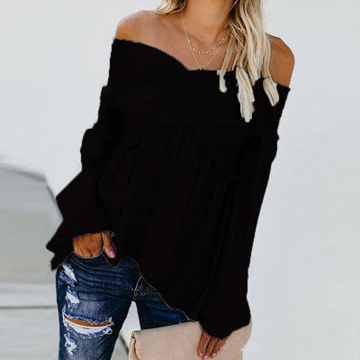 Beautiful Off The Shoulder Cross Wrap Top Black