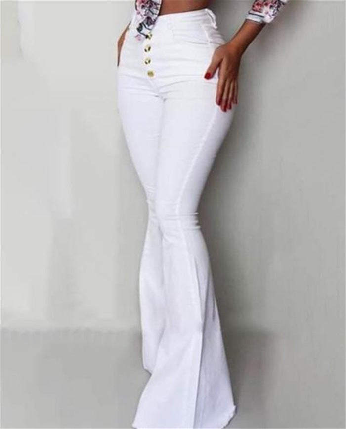 White Buttoned Denim Bell-Bottoms