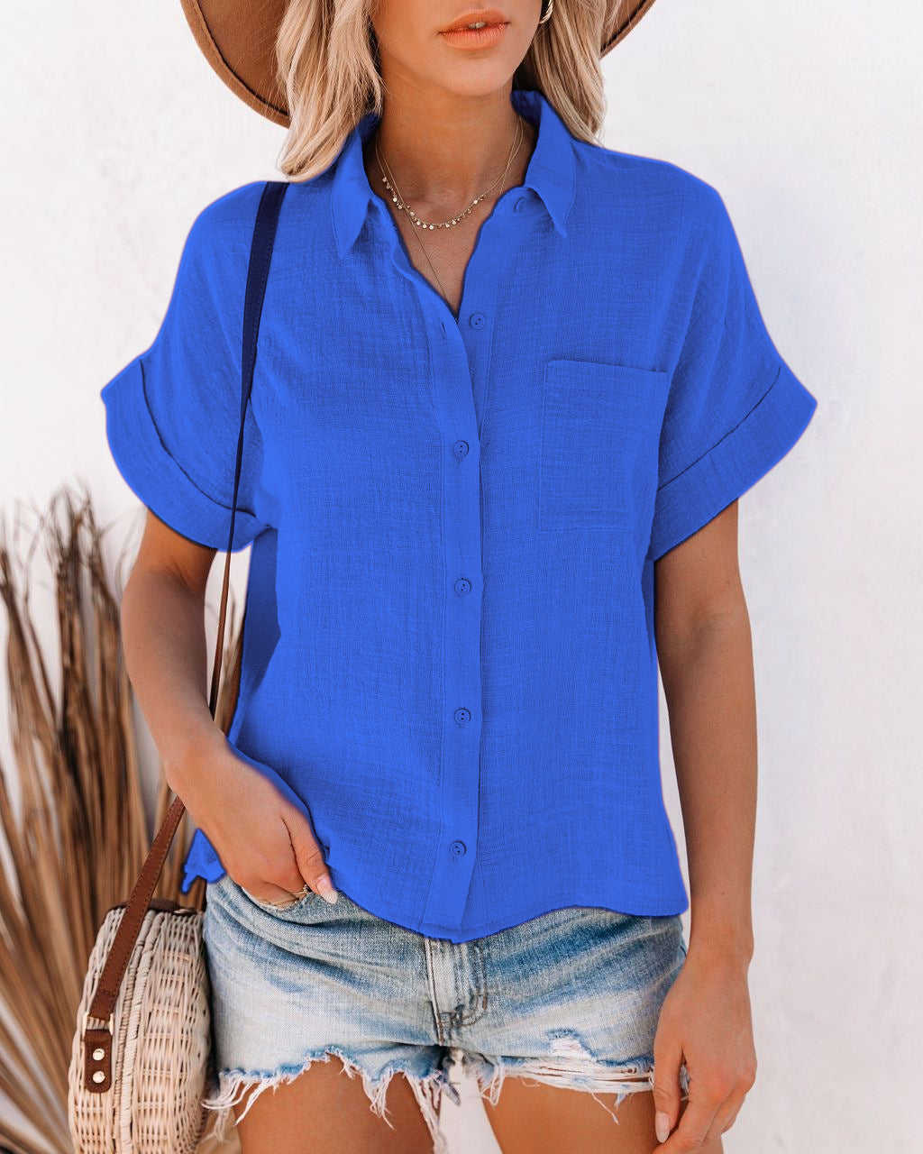 Casual Ladies Cotton Shirt Blue