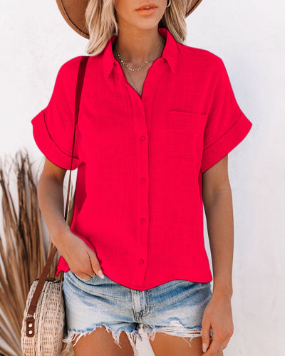 Casual Ladies Cotton Shirt Red