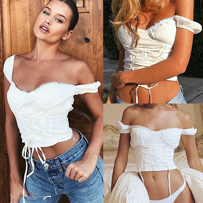 Sexy Retro Ruffled Short Lace-up Top range view