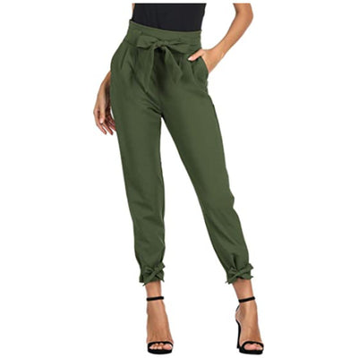 Hip Lace Up Loose Fitting Trousers Green