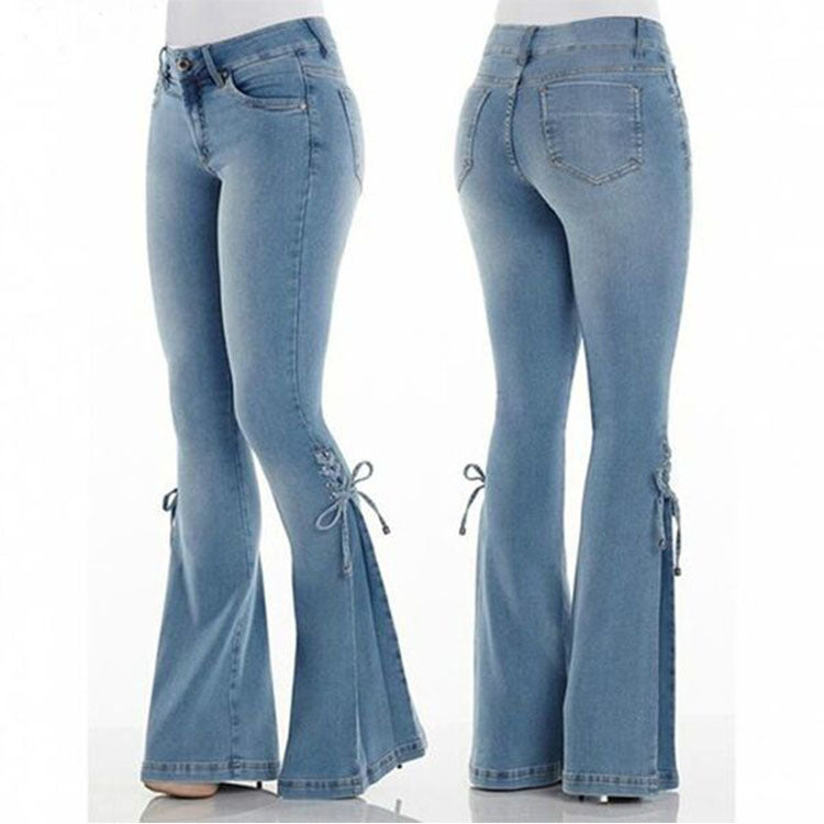 Stretch Wide Bottom Leg Jeans Dark Blue