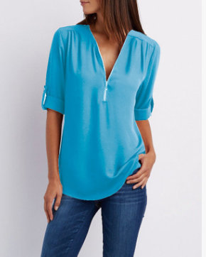 Super Stylish V-neck Shirt Sky Blue