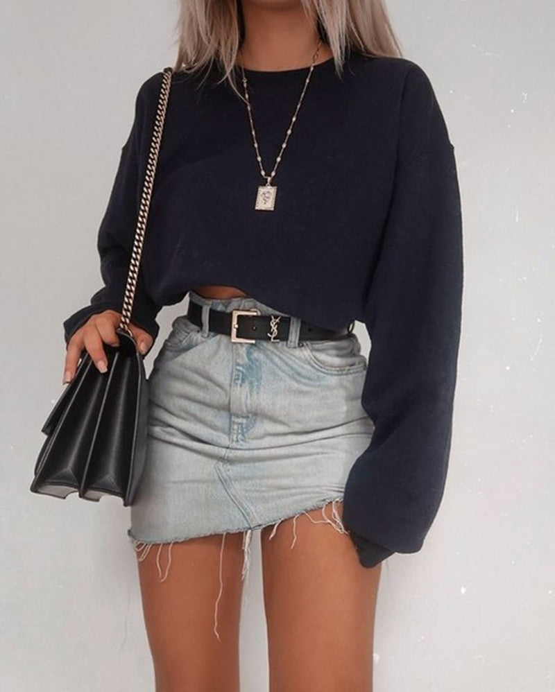 Sassy Hip Crop Top Black