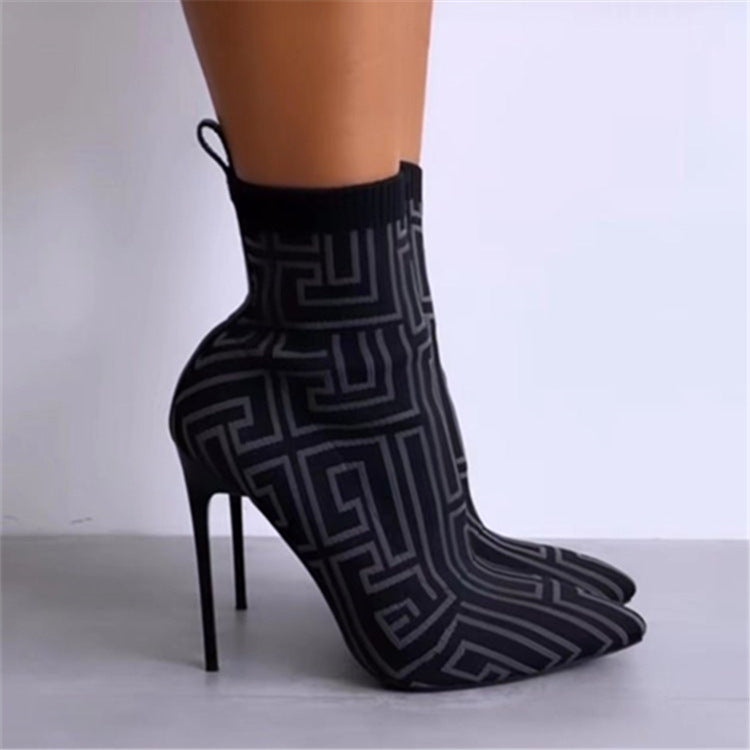 Chic Ankle Sock Stilettos Black right side view