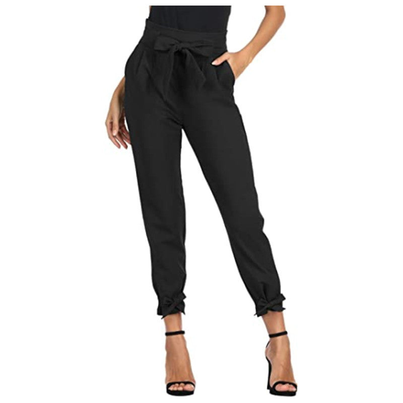 Hip Lace Up Loose Fitting Trousers Black