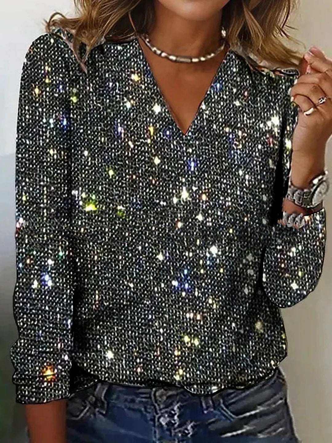 Sparkling Sequins Shirt Dark Grey