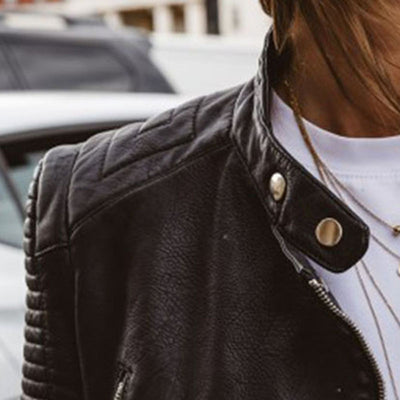 Ultimate Cool Ladies Leather Jacket front collar view