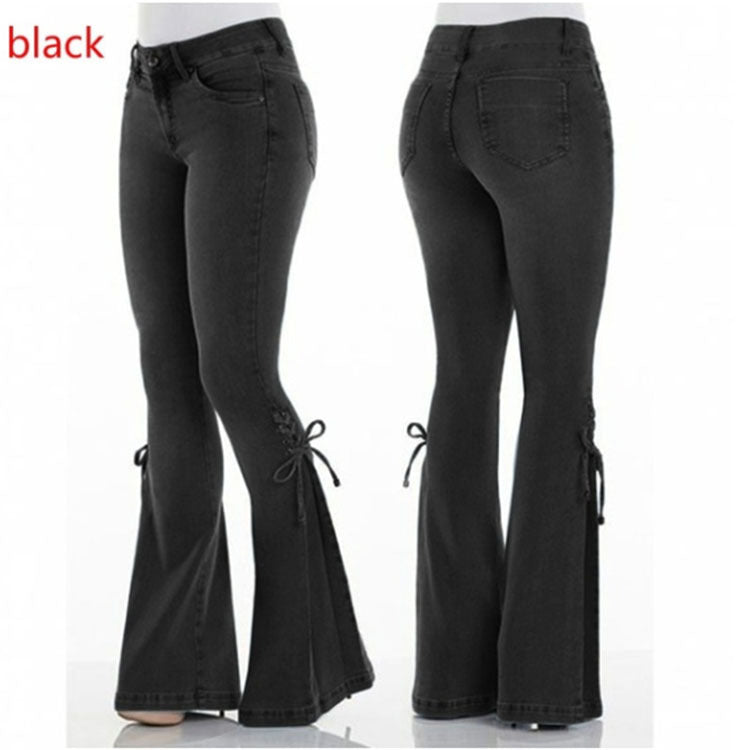 Stretch Wide Bottom Leg Jeans Black