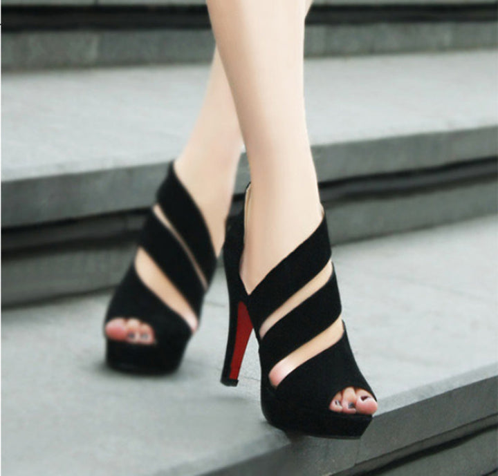 Beautiful Roman Style Stilettos Black front view