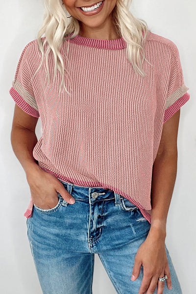 Trendy Three-quarter Sleeve Top Pink