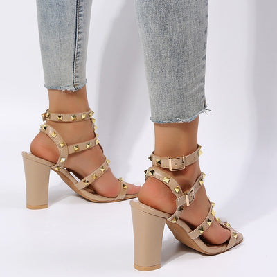 Buckle Strap Solid High Heel Apricot rear right view