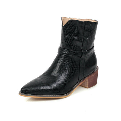 Retro Style Leather Ankle Boots Black left side view