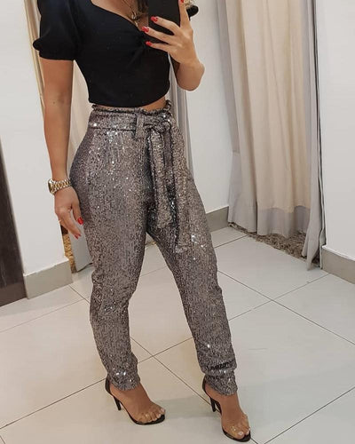 Ladies Sparkle Pants Grey