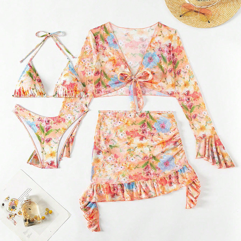 Stylish Four Piece Bikini Beach Dress