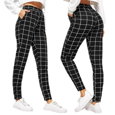 Sleek Stylish Wild Plaid Pants front & rear view